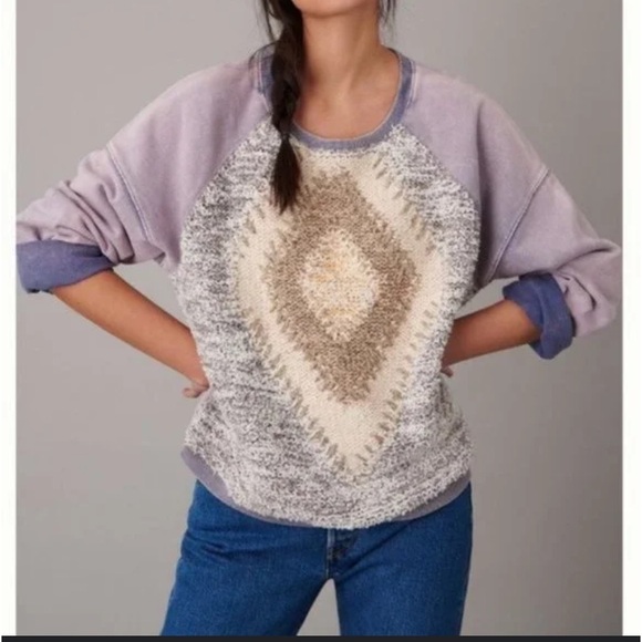 Anthropologie Pilcro Anabel Purple Acid Wash Textured Sweater L - Picture 2 of 11